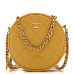 Caviar Quilted Round Clutch With Chain Yellow