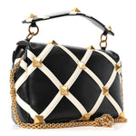 Nappa Large Roman Stud Shoulder Bag Black White