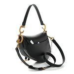 Grained Calfskin Saddle Bag With Strap Black