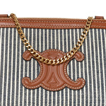 Canvas Calfskin Striped Triomphe Clutch On Chain Navy Blue Tan