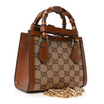 New Canvas Charisma Calfskin Crystal GG Monogram Mini Diana Tote Bag Camel Ebony