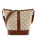 Triomphe Canvas Calfskin Small Bucket Bag White