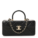 Shiny Calfskin Quilted Top Handle Box Bag Black