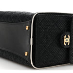 Braided Raffia Calfskin Small Chanel 25 Handbag Black White