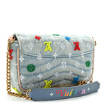 Embroidered Monogram Denim New Wave Chain Pochette Blue
