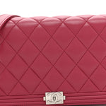 Lambskin Quilted Boy Wallet On Chain WOC Dark Fuchsia