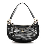 Mesh Shiny Lambskin Chain Hobo Black