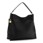 Pebbled Calfskin Small Alix Padlock Zip Hobo Bag Black