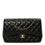 Lambskin Quilted Jumbo Double Flap Black