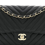 Lambskin Chevron Quilted Medium Double Flap Black