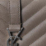 Grain De Poudre Textured Mixed Matelasse Medium Triquilt Monogram Satchel Greyish Brown