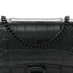 Shiny Calfskin Monochrome Crocodile Embossed Hourglass Chain Bag Black