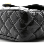 Shiny Crumpled Calfskin Quilted Wavy CC Hobo Black