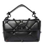 Nappa Monochrome Large Roman Stud Shoulder Bag Black