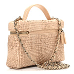Braided Raffia Quilted Top Handle Slim Vanity Case With Chain Beige