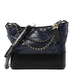 Aged Calfskin Quilted Medium Gabrielle Hobo Navy Black