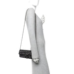 Tweed Quilted East West Camellia Clutch Black Pink