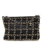 Lambskin Chain Frame Shoulder Bag Black