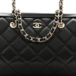 Caviar Quilted Barrel Clutch With Chain  Black