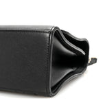 Grained Calfskin Quilted Large Label Click Flap Bag Black
