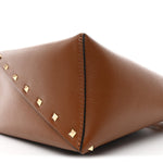 Calfskin Rockstud Wispy Bucket Bag Tobacco