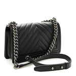 Caviar Chevron Quilted Medium Boy Flap Black