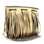 Metallic Shaggy Deer Fringe Falabella Bucket Bag Gold Black