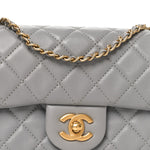 Lambskin Quilted Mini Rectangular Pearl Crush Flap Grey