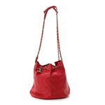 Lambskin Diamond Stitched CC Drawstring Shoulder Bag Red