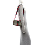 GG Supreme Monogram Textured Dollar Calfskin Web Ophidia Small Crossbody Bag Beige Ebony Fuchsia