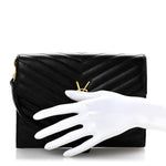 Grain De Poudre Matelasse Chevron Monogram Envelope Clutch Black