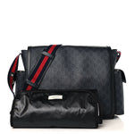 GG Supreme Monogram Web Messenger Diaper Bag Black Grey