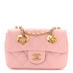 Lambskin Quilted Mini Heart Charms Flap Light Pink