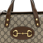 GG Supreme Monogram Azalea Calfskin Mini Horsebit 1955 Foldover Top Handle Bag Beige Ebony Brown Sugar