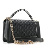 Calfskin Quilted Medium Boy Top Handle Flap Black