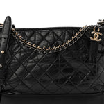 Aged Calfskin Quilted Large Gabrielle Hobo Black