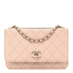 Lambskin Quilted Trendy CC Wallet On Chain WOC Light Beige