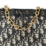 Oblique Drawstring Chain Bucket Bag Blue