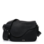 Grained Calfskin Saddle Messenger Bag Black