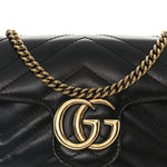 Calfskin Matelasse Super Mini GG Marmont Shoulder Bag Black