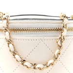 Lambskin Quilted Round Small Vanity Case With Chain White Black