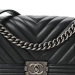 Caviar Chevron Quilted Medium Boy Flap Black