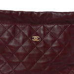 Shiny Calfskin Quilted Clutch With Strap Dark Burgundy