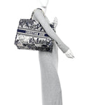 Canvas Embroidered Large Palm Tree Toile De Jouy Book Tote Blue