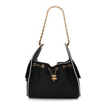 Braided Raffia Calfskin Small Chanel 25 Handbag Black White