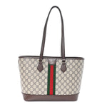 GG Supreme Monogram Textured Calfskin Web Small Ophidia Shoulder Tote Bag Beige Ebony New Acero
