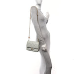 Lambskin Enamel Pearl Quilted Mini Charm Me Square Flap Light Blue