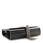 Calfskin Crocodile Embossed Small Classic Monogram Kate Tassel Satchel Black