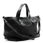 Grained Calfskin Rockstud Travel Tote Bag Black