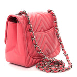 Lambskin Chevron Quilted Mini Square Flap Pink